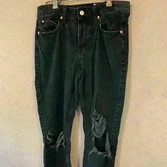 Black Distressed Denim Boyfriend Jean, mid rise, sz 4 grunge moto goth distress - Picture 1 of 8